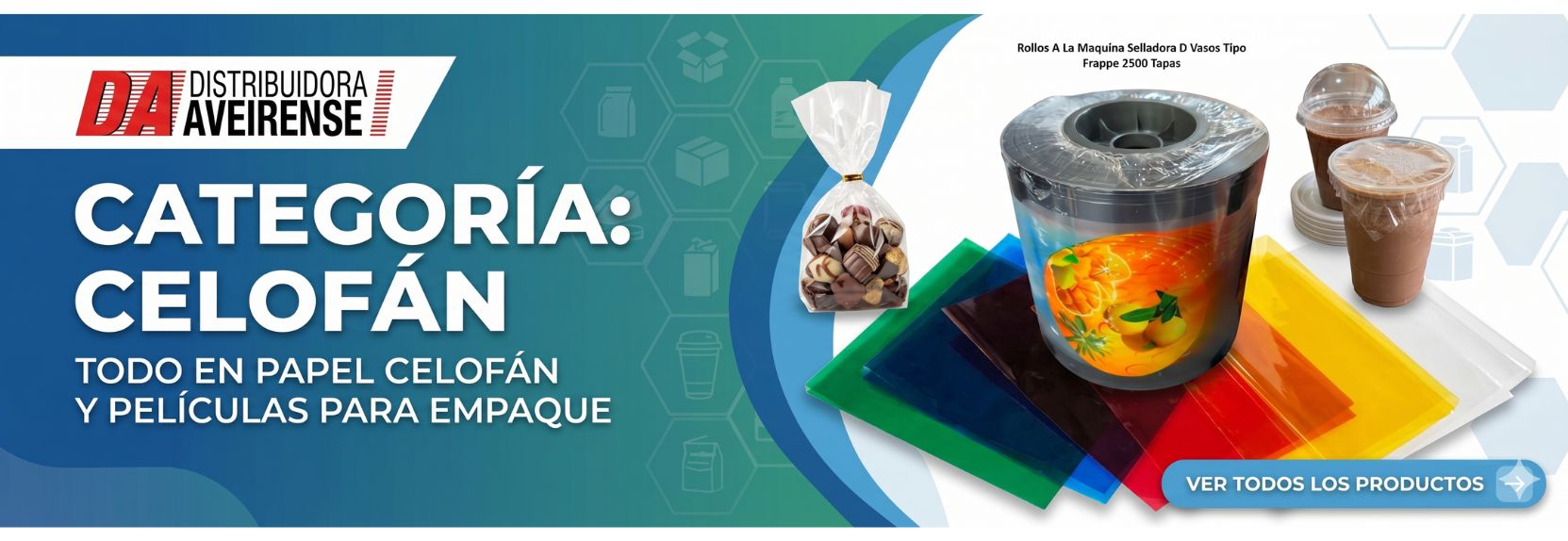 ¡Dale una presentación impecable a tus productos!
En Distribuidora Aveirense sabemos que el empaque es la primera impresión de tu negocio. En nuestra categoría de Celofán y Películas para Empaque, te ofrecemos soluciones versátiles y de alta calidad para proteger tus alimentos, regalos o mercancías.